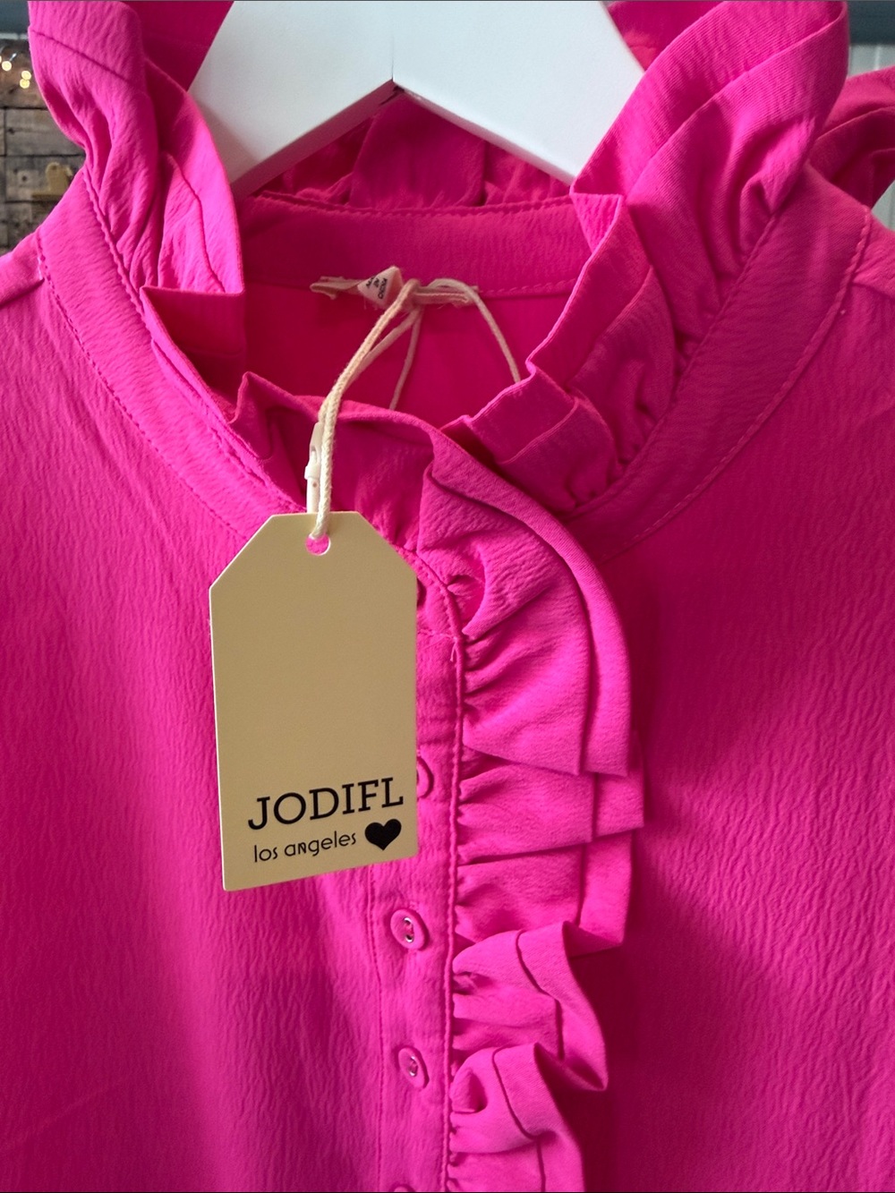 JODIFL Hot Pink Midi Dress with White Lace Hem - Picture 2 of 6